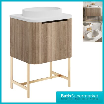 Sognare Linea Curve Fluted Oak Countertop Basin Vanity Unit 600mm & Floor Leg Frame