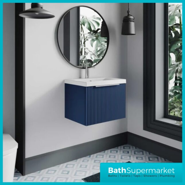Hudson Reed Deco Fluted Satin Blue Wall Hung Vanity Basin Unit 500mm Width