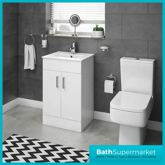 Eden Gloss White Compact Floor Standing Vanity Basin Cabinet Unit 500mm