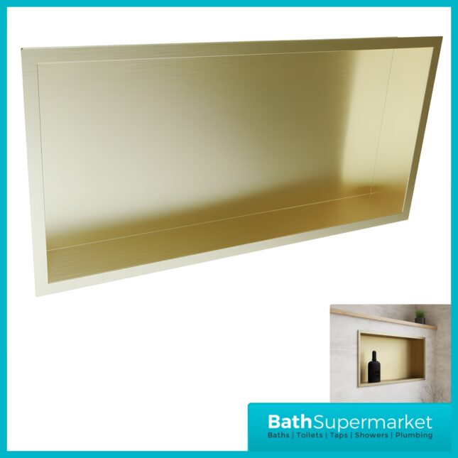 Sognare Inset Brushed Brass Square Shower Niche 600mm x 300mm