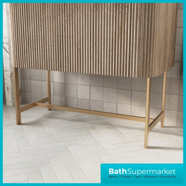 Sognare Linea Curve Fluted Oak Countertop Basin Vanity Unit 900mm & Floor Leg Frame