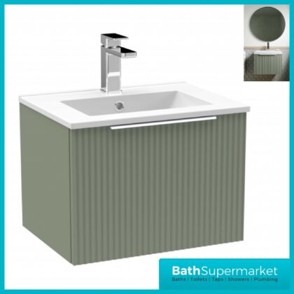 Hudson Reed Deco Fluted Satin Green Wall Hung Vanity Basin Unit 500mm Width