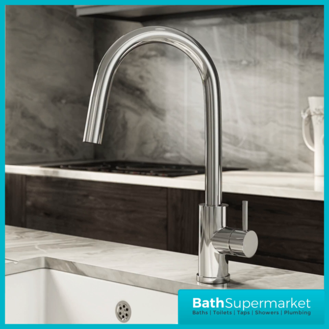 Rural Velia Polished Chrome Concealed Pull Out Hose Spray Head Kitchen Sink Mixer Tap
