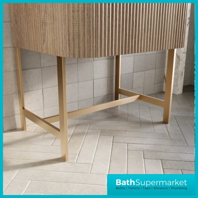 Sognare Linea Curve Fluted Oak Countertop Basin Vanity Unit 900mm & Floor Leg Frame