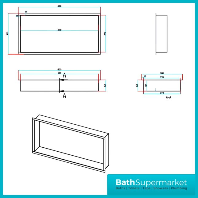 Sognare Brushed Bronze Wall Niche Shower Inset Rectangle 600mm x 300mm
