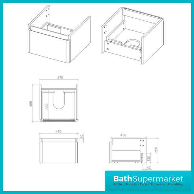 AquaVolere Luna Matt Finish Wall Hung 1 Drawer Basin Unit 500mm