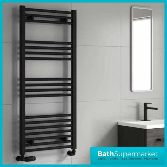Reina Capo Black Flat Straight Ladder Towel Rail 400mm x 1800mm