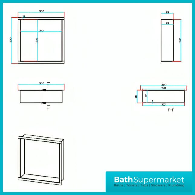 Sognare Inset Gunmetal Square Shower Niche 300mm x 300mm