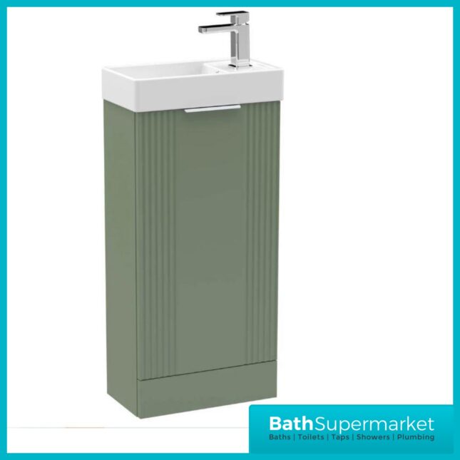 Nuie Deco Satin Green Compact Floor Standing Vanity Unit & Basin 400mm