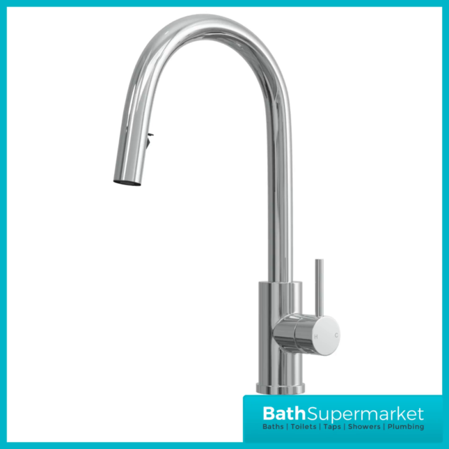 Rural Velia Polished Chrome Concealed Pull Out Hose Spray Head Kitchen Sink Mixer Tap