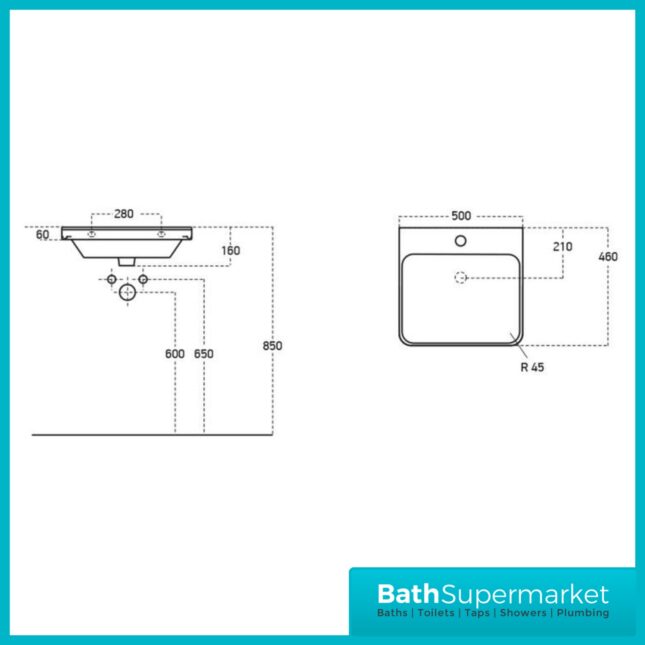 AquaVolere Luna Matt Finish Wall Hung 1 Drawer Basin Unit 500mm