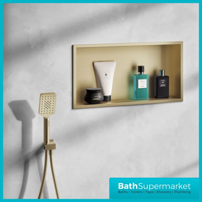 Sognare Inset Brushed Brass Square Shower Niche 600mm x 300mm