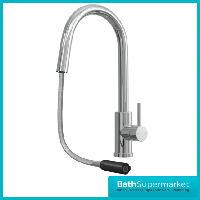 Rural Velia Polished Chrome Concealed Pull Out Hose Spray Head Kitchen Sink Mixer Tap