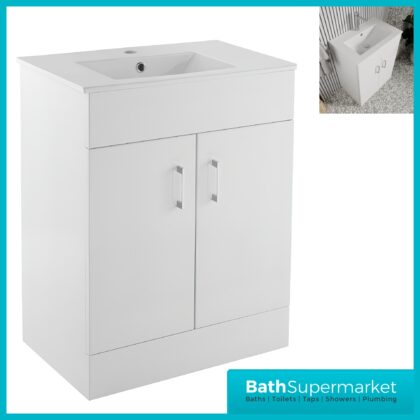 Eden Gloss White Compact Floor Standing Vanity Basin Cabinet Unit 600mm