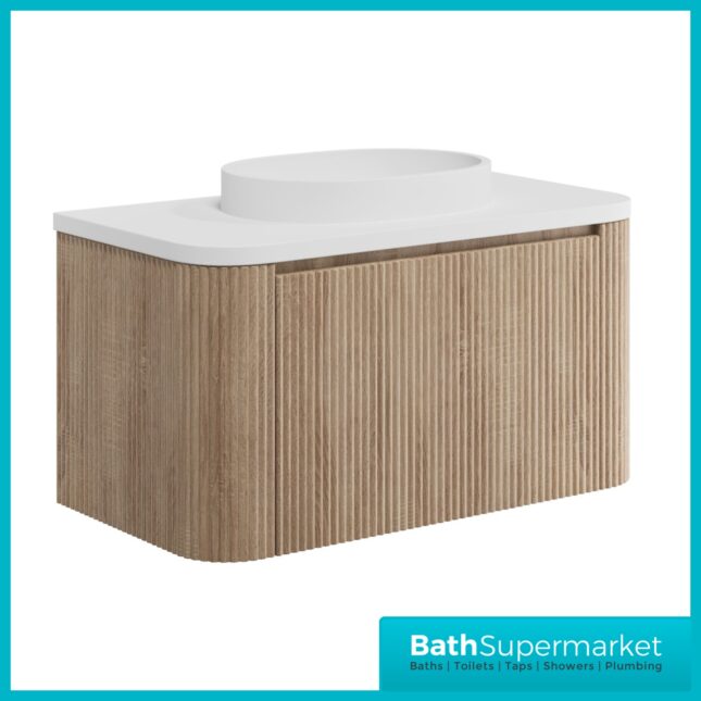 Sognare Linea Curve Fluted Oak Wall-Hung Vanity Unit & Countertop Basin 900mm