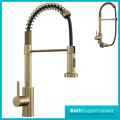 Rural Contra Brushed Brass Kitchen Sink Mixer Tap With Pull Out Hose Spray Head