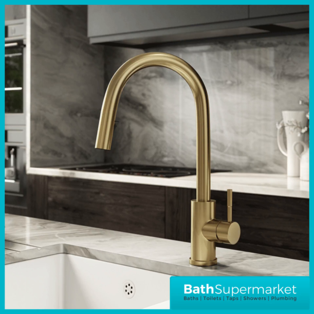 Rural Tempo Velia Brushed Brass Concealed Pull Out Hose Kitchen Sink Mixer Tap