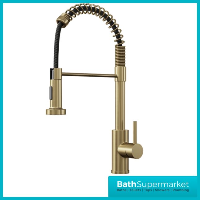 Rural Contra Brushed Brass Kitchen Sink Mixer Tap With Pull Out Hose Spray Head