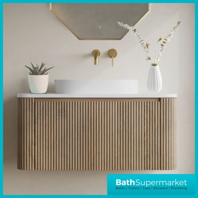 Sognare Linea Curve Fluted Oak Wall-Hung Vanity Unit & Countertop Basin 900mm
