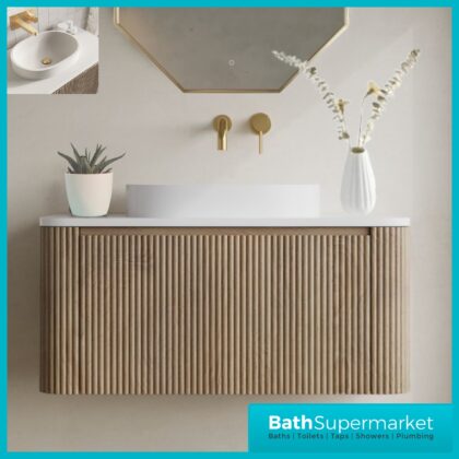 Sognare Linea Curve Fluted Oak Wall-Hung Vanity Unit & Countertop Basin 900mm