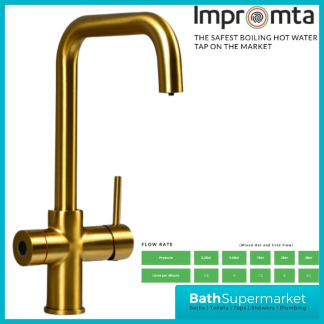 Sognare Impromta Brushed Gold Fingerprint Biometric 3in1 Instant Hot Water Tap Kit