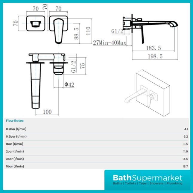 Sognare Montana Gunmetal Wall Mounted Basin Mixer Tap