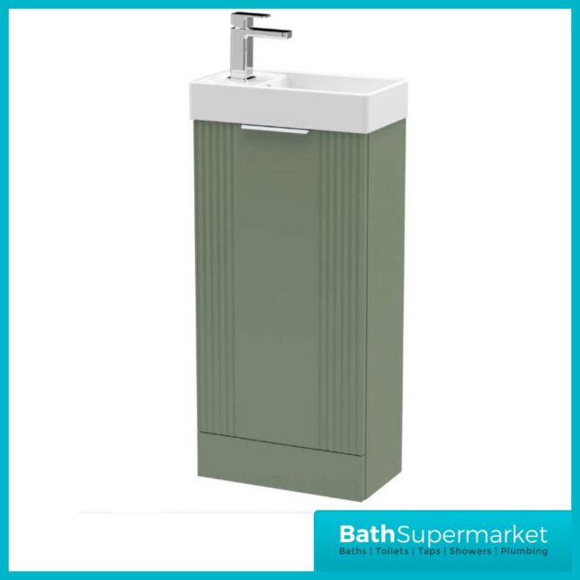 Nuie Deco Satin Green Compact Floor Standing Vanity Unit & Basin 400mm