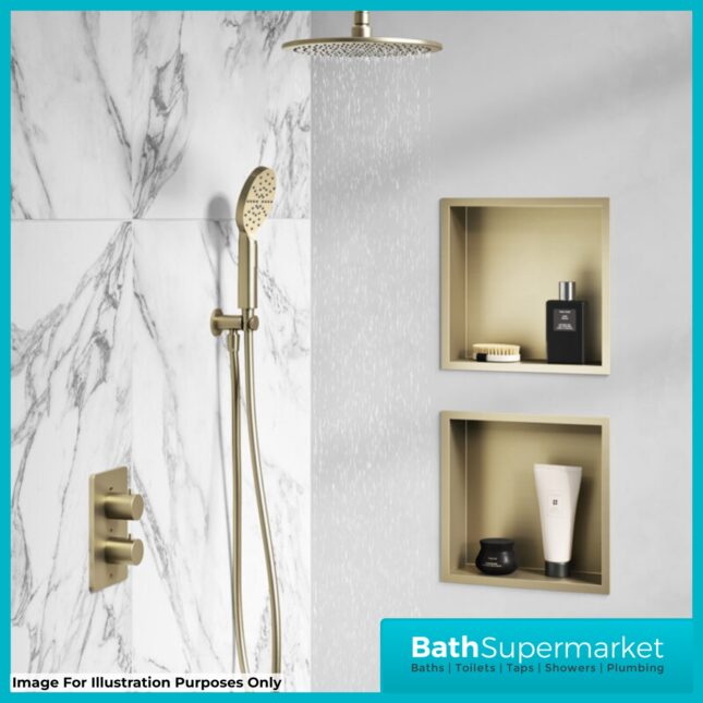 Sognare Brushed Brass Shower Niche Inset Square 300mm x 300mm