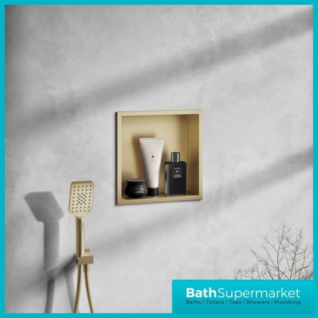 Sognare Brushed Brass Shower Niche Inset Square 300mm x 300mm