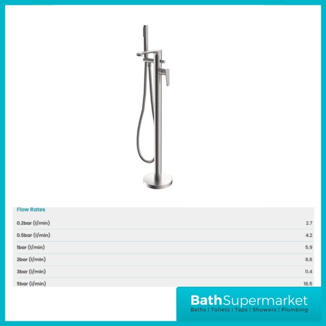 Sognare Montana Brushed Nickel Tall Mono Freestanding Bath Shower Mixer Tap