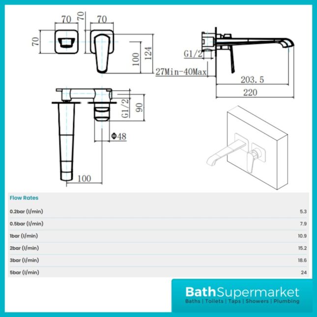 Sognare Montana Gunmetal Wall Mounted Bath Mixer Tap