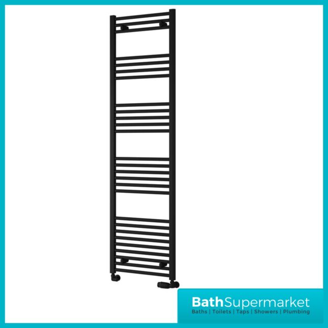 Reina Capo Black Flat Straight Ladder Towel Rail 400mm x 1800mm