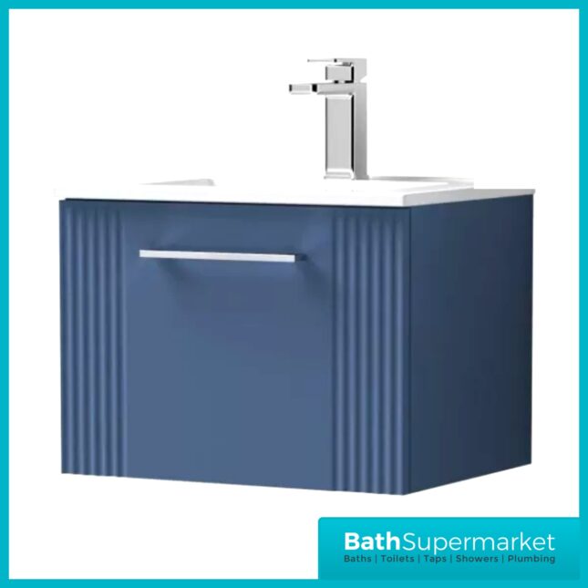 Nuie Deco Fluted Satin Blue Wall Hung Vanity Basin Unit 500mm Width