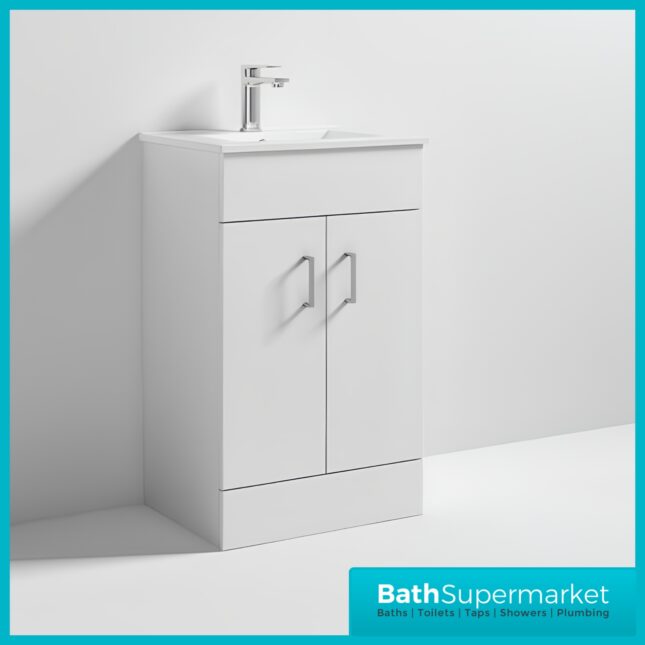 Eden Gloss White Compact Floor Standing Vanity Basin Cabinet Unit 500mm
