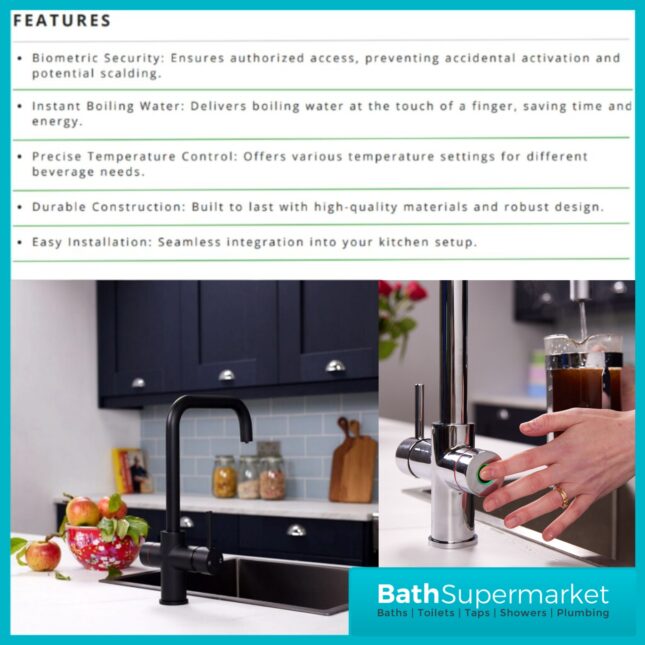 Sognare Impromta Black Square Fingerprint Biometric 3in1 Instant Hot Water Tap Kit