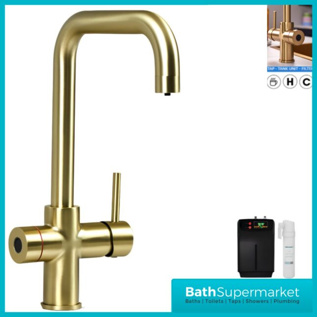 Sognare Impromta Brushed Brass Fingerprint Biometric 3in1 Instant Hot Water Tap Kit