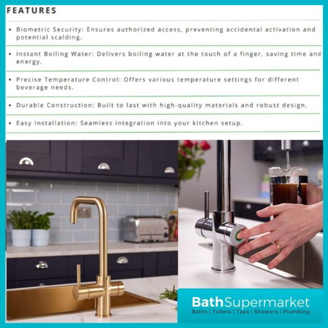 Sognare Impromta Brushed Brass Fingerprint Biometric 3in1 Instant Hot Water Tap Kit