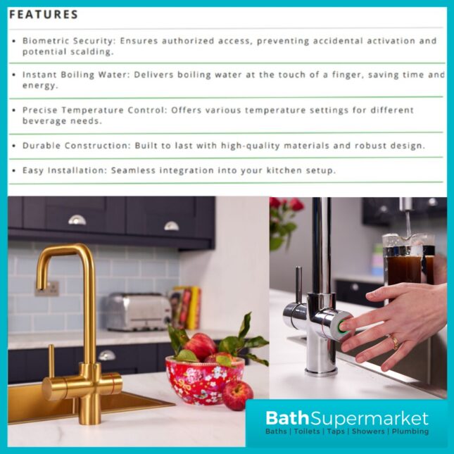 Sognare Impromta Brushed Gold Fingerprint Biometric 3in1 Instant Hot Water Tap Kit