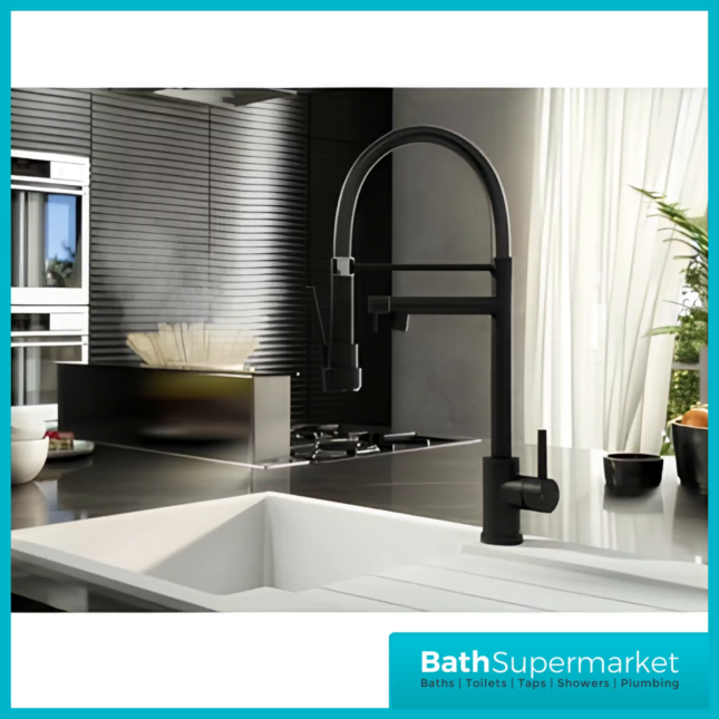 Ellsi Goda Black Pull Out Gel Hose Single Lever Kitchen Sink Mixer Tap