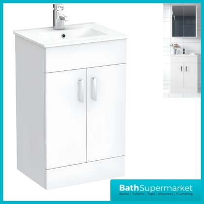 Eden Gloss White Compact Floor Standing Vanity Basin Cabinet Unit 500mm
