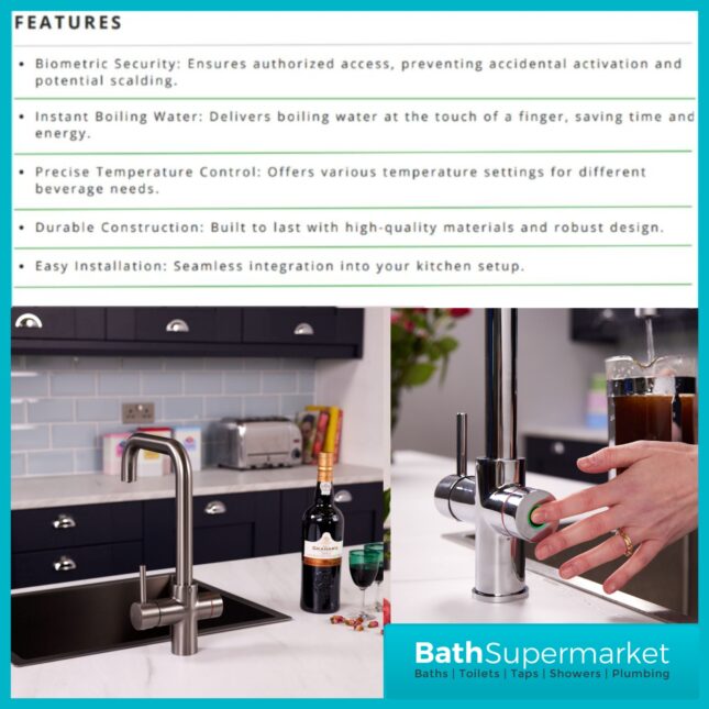 Sognare Impromta Gunmetal Fingerprint Biometric 3in1 Instant Hot Water Tap Kit