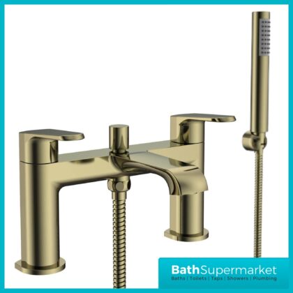 Sognare Montana Brushed Brass Deck Mounted Bath Shower Mixer Tap Handset Kit