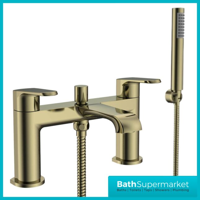 Sognare Montana Brushed Brass Deck Mounted Bath Shower Mixer Tap Handset Kit