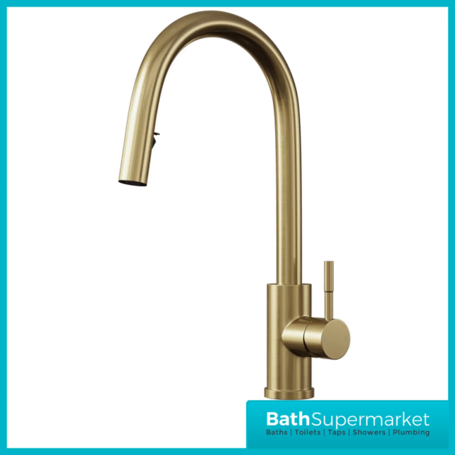Tempo Velia Brushed Brass Concealed Pull Out Hose Kitchen Sink Mixer Tap