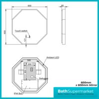 Sognare Passa Octagonal Matt Black LED Demister Mirror 600mm x 600mm