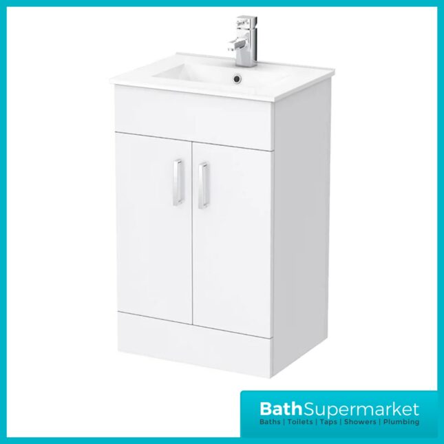 Eden Gloss White Compact Floor Standing Vanity Basin Cabinet Unit 500mm