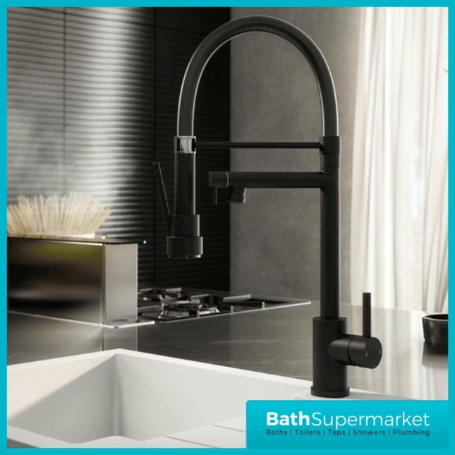 Ellsi Goda Black Pull Out Gel Hose Single Lever Kitchen Sink Mixer Tap