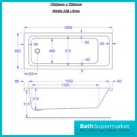 K-Vit Spirit Single Ended Square Bath Premium Acrylic Bath 1500, 1600 & 1700mm Sizes