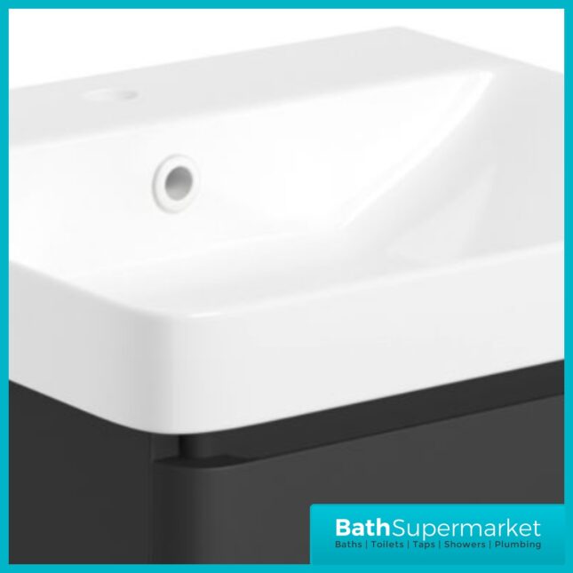 AquaVolere Luna Matt Black Wall Hung 1 Drawer Basin Unit 500mm
