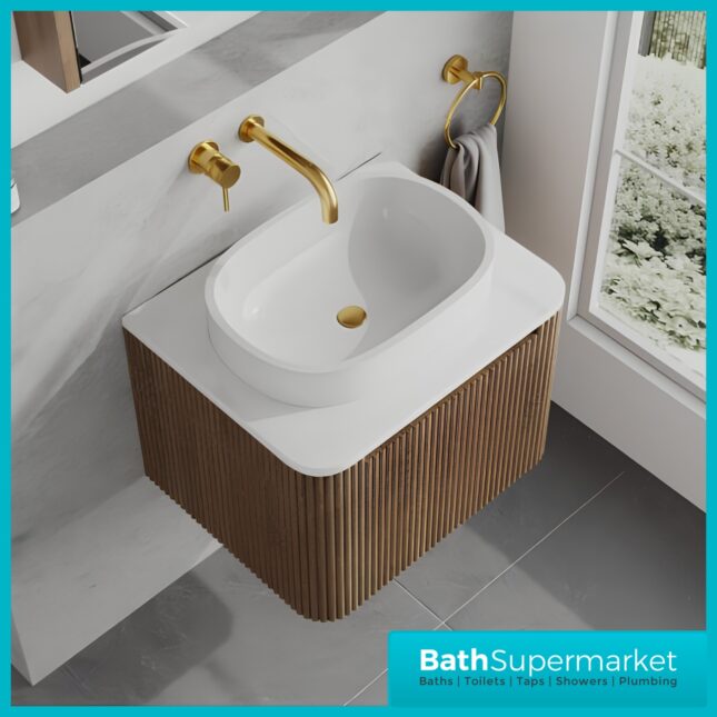 Sognare Linea Curve Fluted Oak Wall-Hung Vanity Unit & Countertop Basin 600mm
